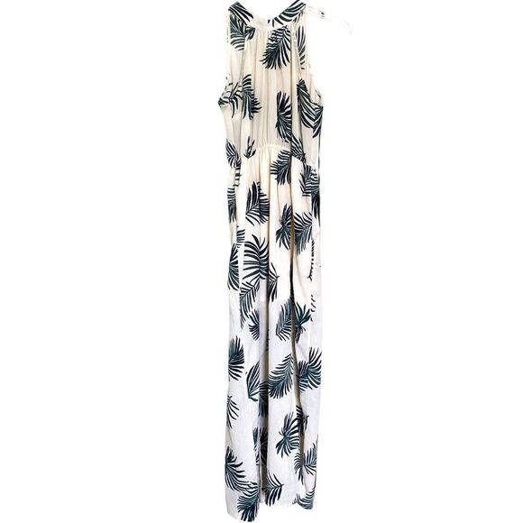 Vici Dolls Cream Green Palm Print High Neck Side Slit Resort Maxi Dress Small - Picture 1 of 6
